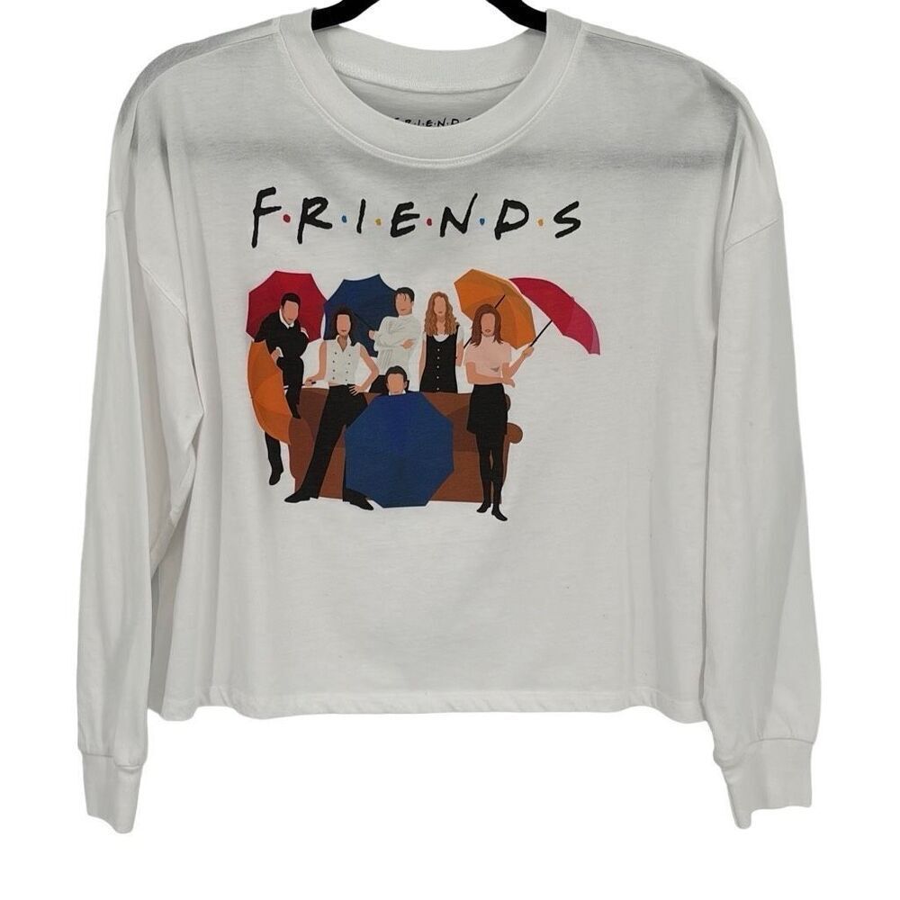 Friends Cropped Long Sleeve‎ T-Shirt White Small
